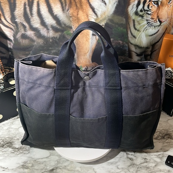 HERMES Fourre Tout MM Tote Bag Handbag Canvas Blue and Black in GUC. - Picture 3 of 16